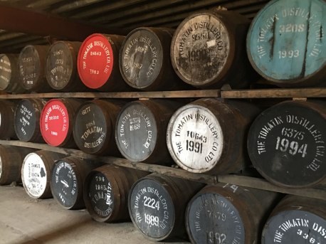 barrels of Tomatin whiskey